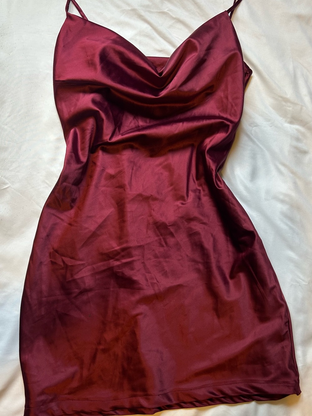 Slip Satin Cowl Neck Dress In Deep Maroon/Red